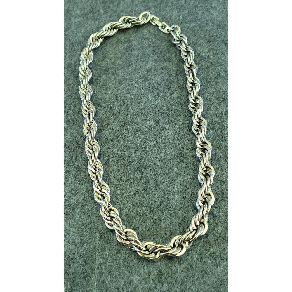 Vintage NAPIER Silver Tone Chunky Twisted Rope Chain Necklace 16in 101g Signed